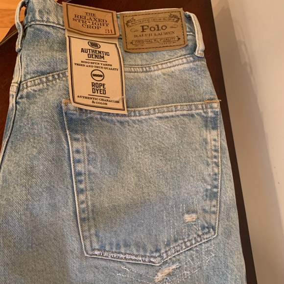 Polo Ralph Lauren Relaxed Straight Crop Jeans - Light Blue Wash Button Fly - Picture 9 of 14